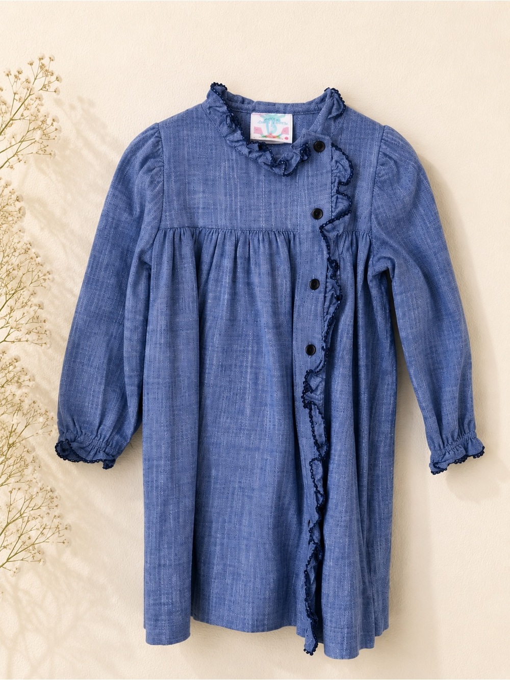 Shrimp & Grits Girls Chambray Ruffle Dress 3T Boutique Cotton